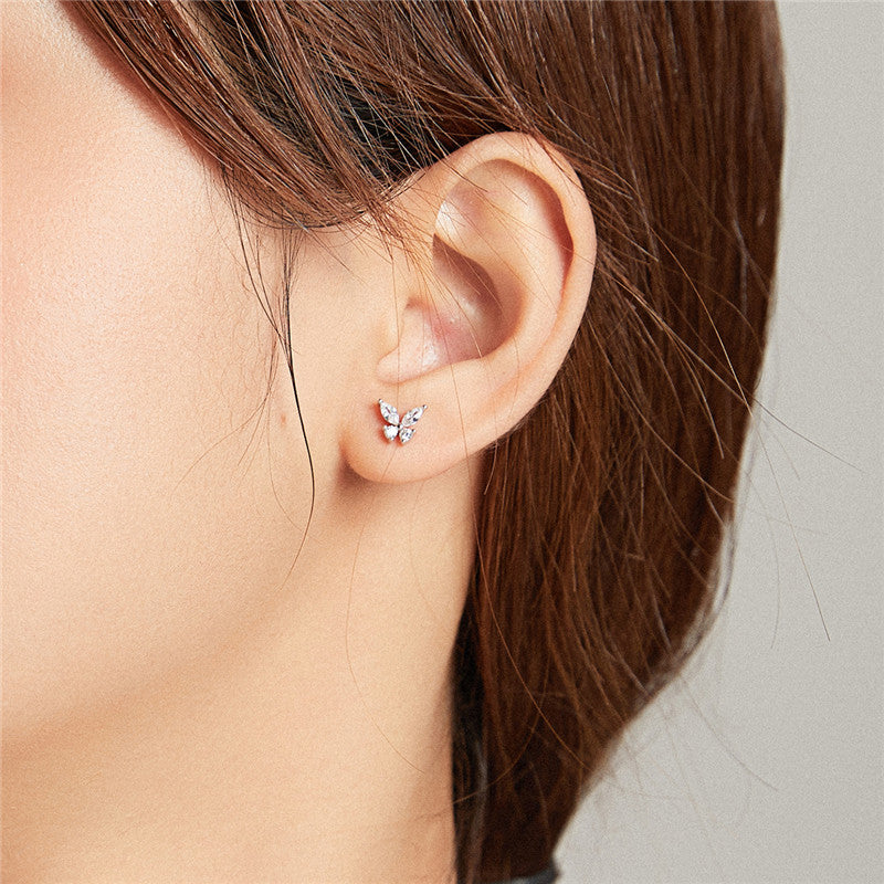 Sterling Silver Lucky Butterfly Screw Stud Hypoallergenic Earrings