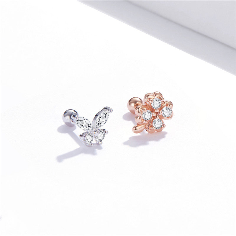 Sterling Silver Lucky Butterfly Screw Stud Hypoallergenic Earrings