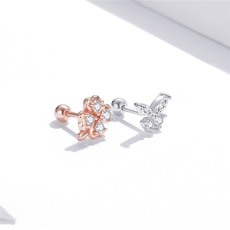 Sterling Silver Lucky Butterfly Screw Stud Hypoallergenic Earrings