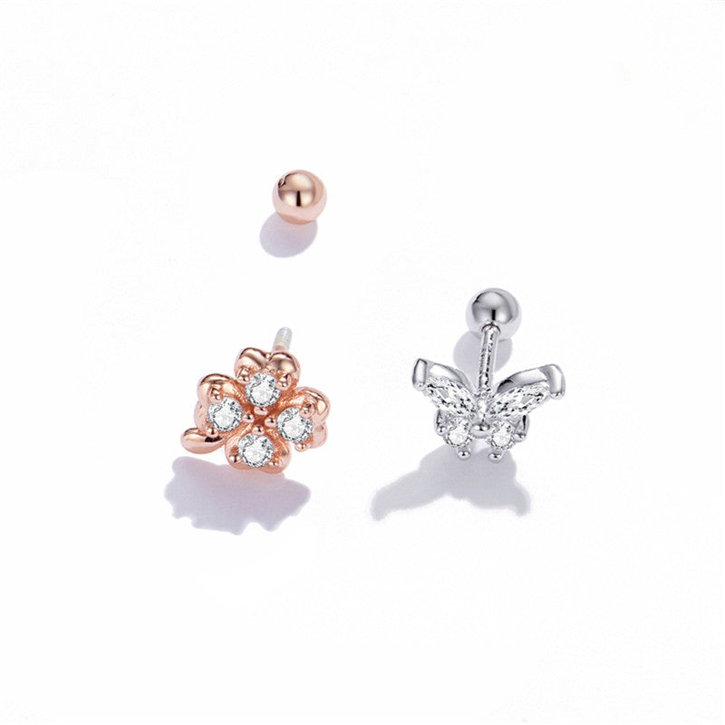Sterling Silver Lucky Butterfly Screw Stud Hypoallergenic Earrings