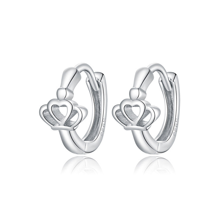 Sterling Silver Simple Crown Huggie Hypoallergenic Earrings