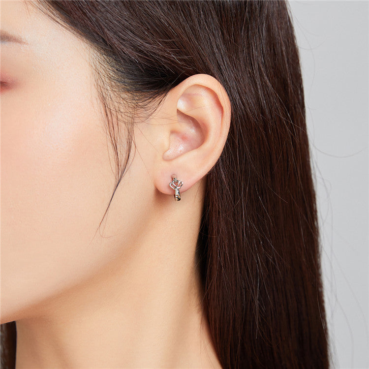 Sterling Silver Simple Crown Huggie Hypoallergenic Earrings