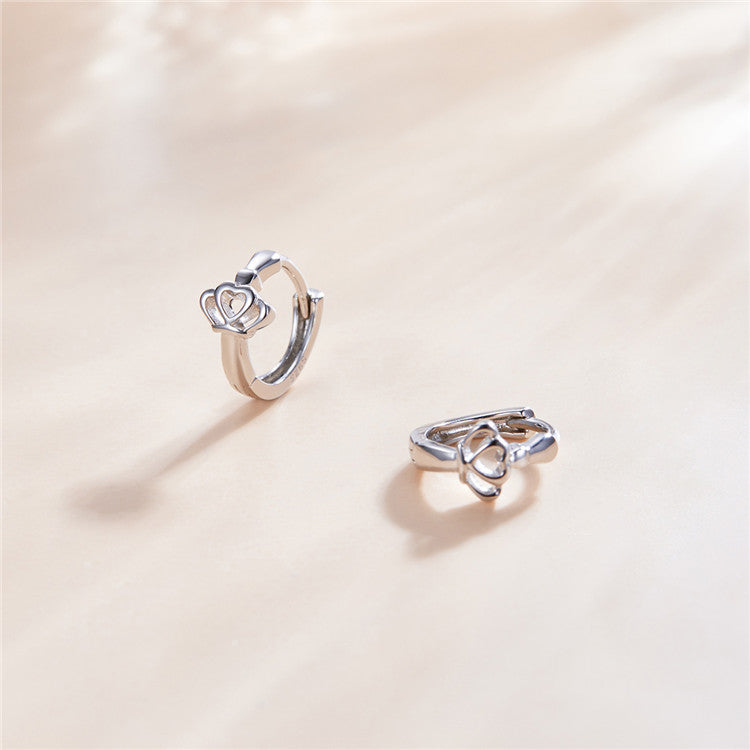 Sterling Silver Simple Crown Huggie Hypoallergenic Earrings