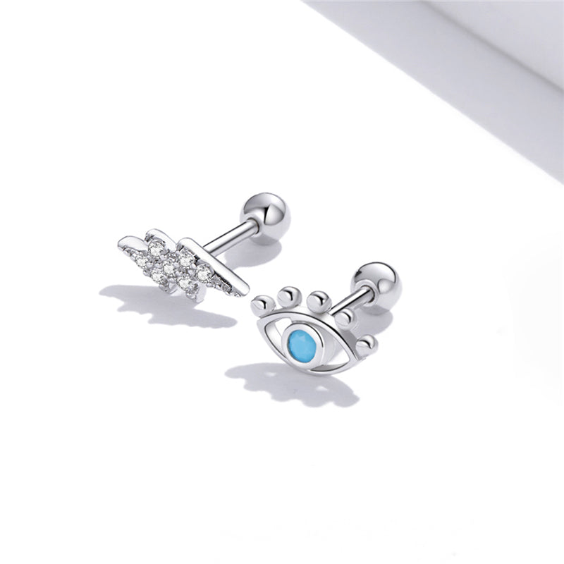 Sterling Silver Eye & Lightning Bolt Screw Stud Hypoallergenic Earrings