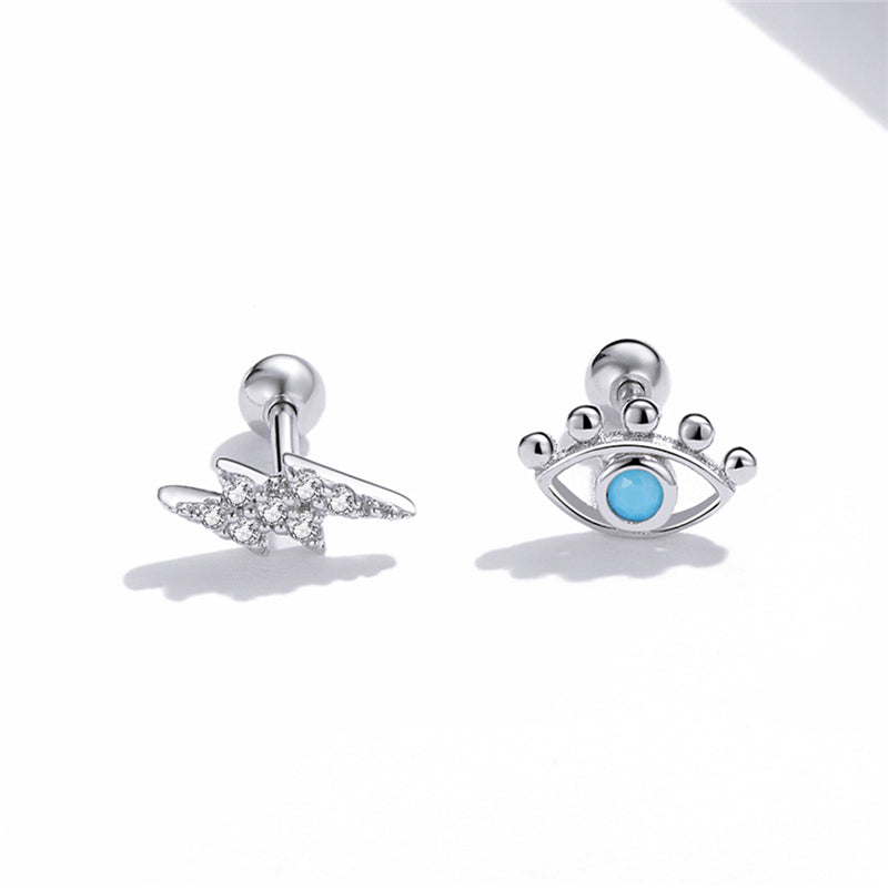 Sterling Silver Eye & Lightning Bolt Screw Stud Hypoallergenic Earrings