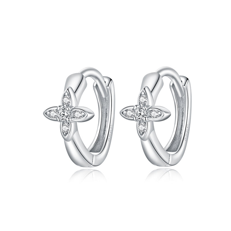 Sterling Silver Little Flower Huggie Hypoallergenic Earrings