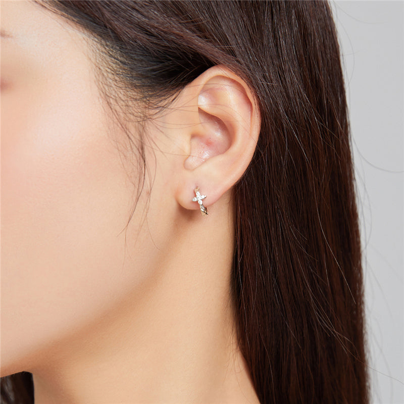 Sterling Silver Little Flower Huggie Hypoallergenic Earrings