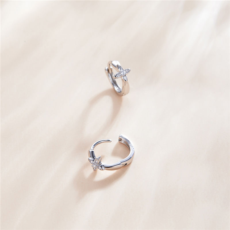 Sterling Silver Little Flower Huggie Hypoallergenic Earrings