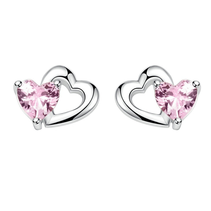 Sterling Silver Double Love Heart Stud Hypoallergenic Earrings