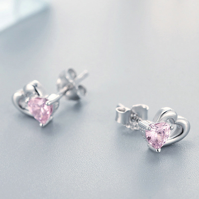 Sterling Silver Double Love Heart Stud Hypoallergenic Earrings