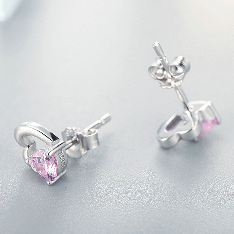 Sterling Silver Double Love Heart Stud Hypoallergenic Earrings