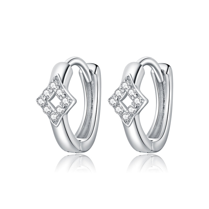 Sterling Silver Shiny Losange Huggie Hypoallergenic Earrings