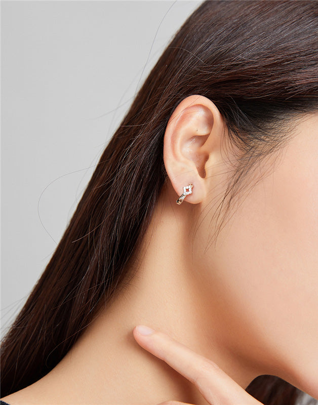 Sterling Silver Shiny Losange Huggie Hypoallergenic Earrings