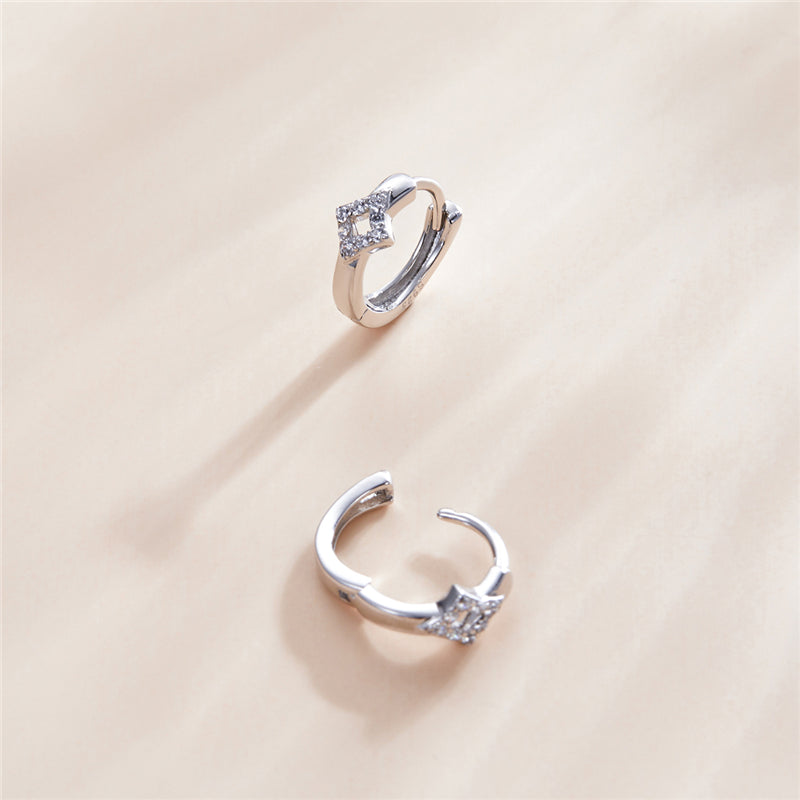 Sterling Silver Shiny Losange Huggie Hypoallergenic Earrings