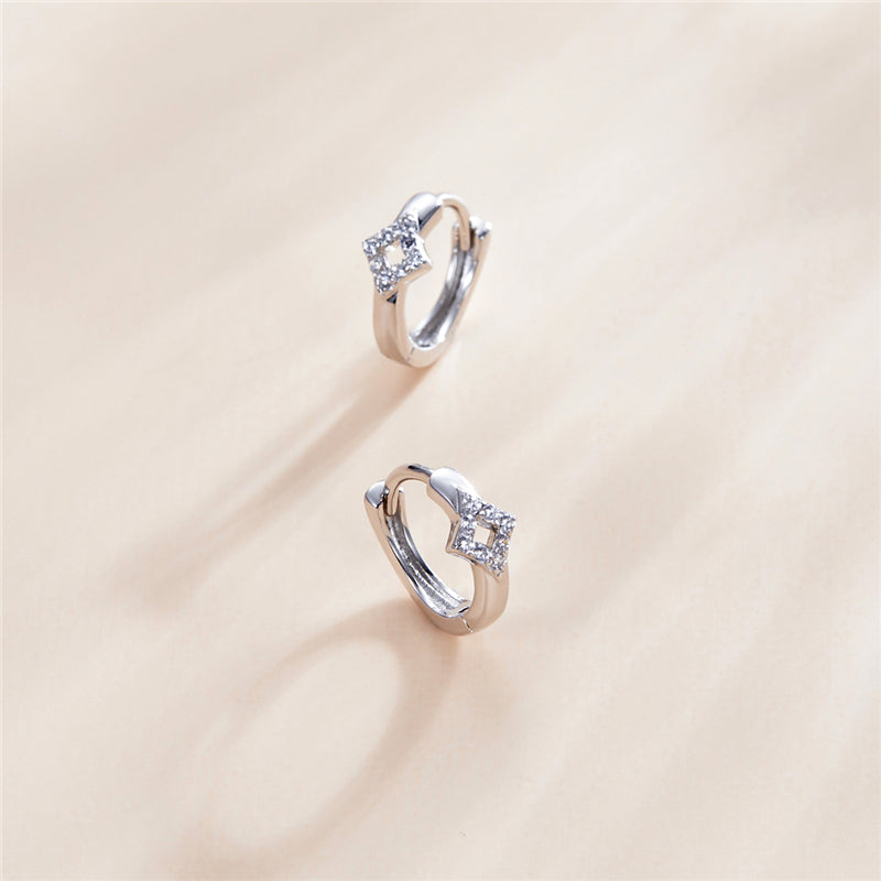 Sterling Silver Shiny Losange Huggie Hypoallergenic Earrings