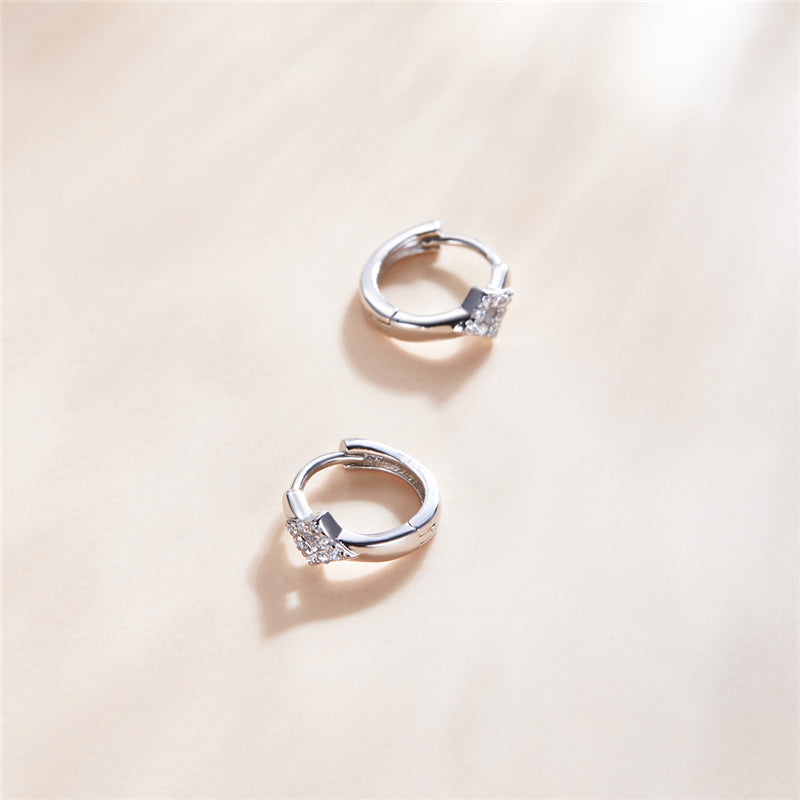 Sterling Silver Shiny Losange Huggie Hypoallergenic Earrings