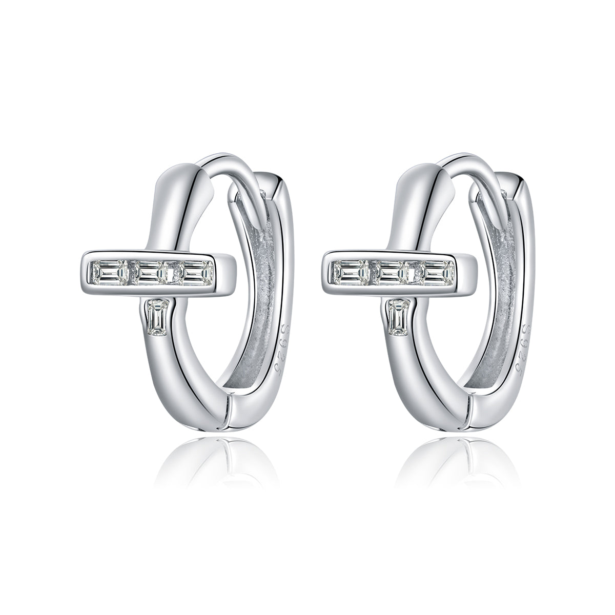 Sterling Silver Bright Stripe Huggie Hypoallergenic Earrings