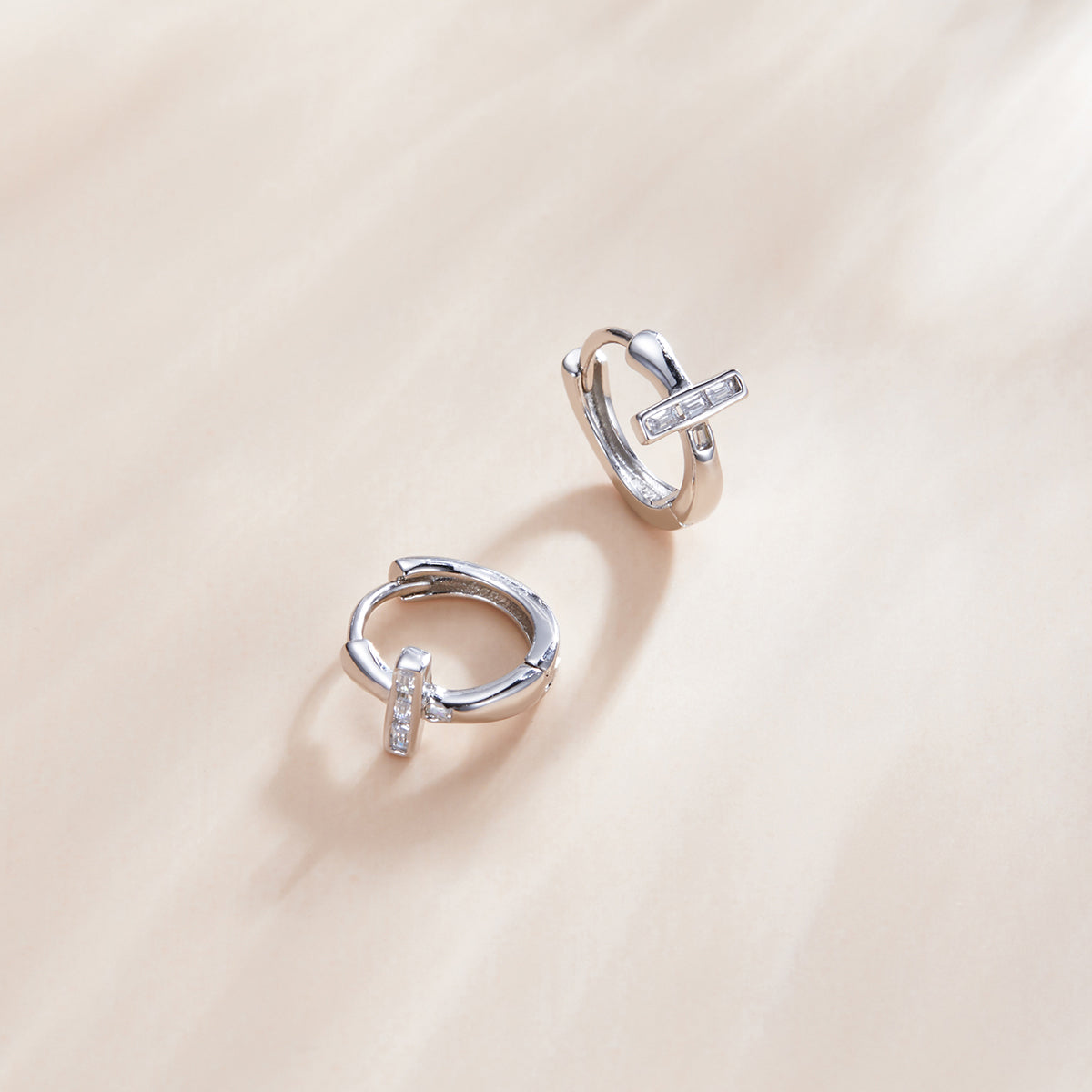 Sterling Silver Bright Stripe Huggie Hypoallergenic Earrings