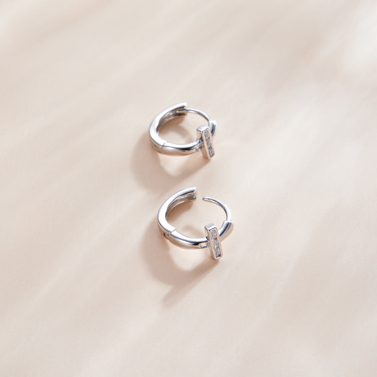 Sterling Silver Bright Stripe Huggie Hypoallergenic Earrings