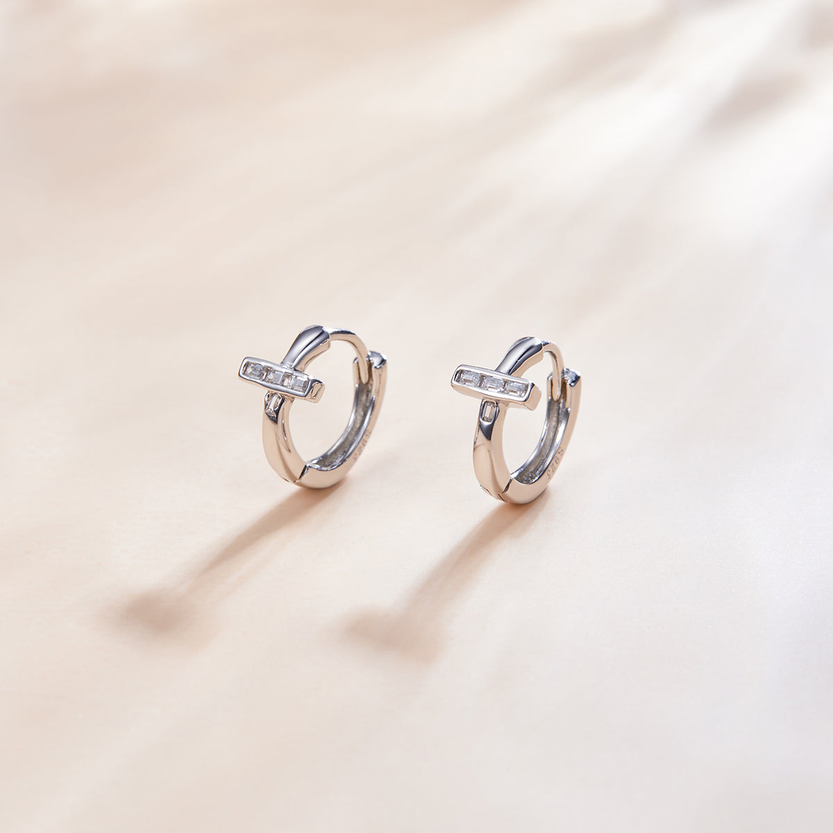 Sterling Silver Bright Stripe Huggie Hypoallergenic Earrings