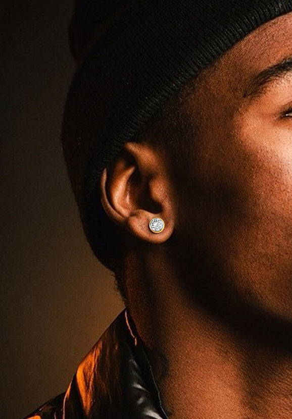 Stainless Steel Round Cubic Zirconia Screw Stud Earrings