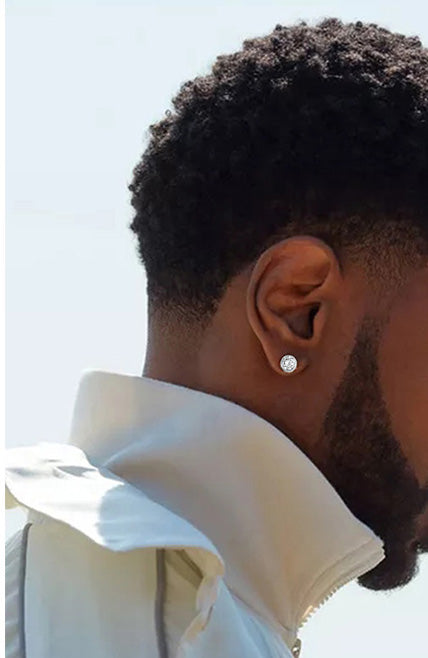 Stainless Steel Round Cubic Zirconia Screw Stud Earrings