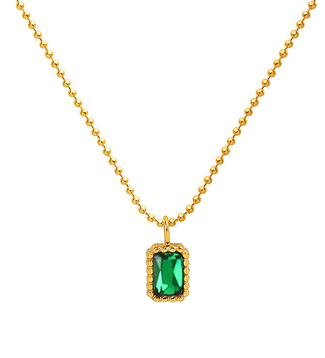 Stainless Steel Green Rectangle Beaded Chain Necklace