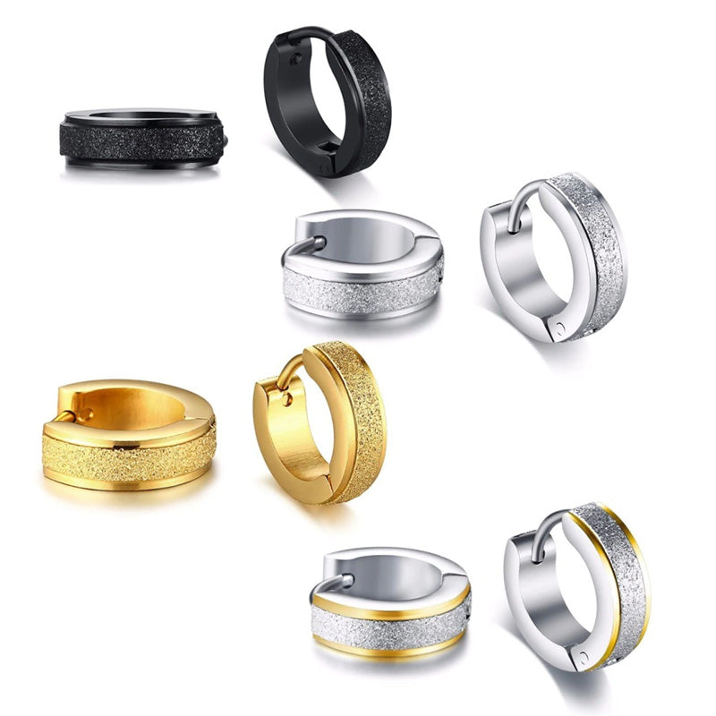 Stainless Steel Sandblasted Huggie Earrings