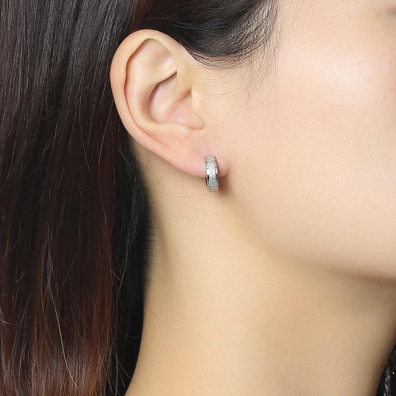 Stainless Steel Sandblasted Huggie Earrings