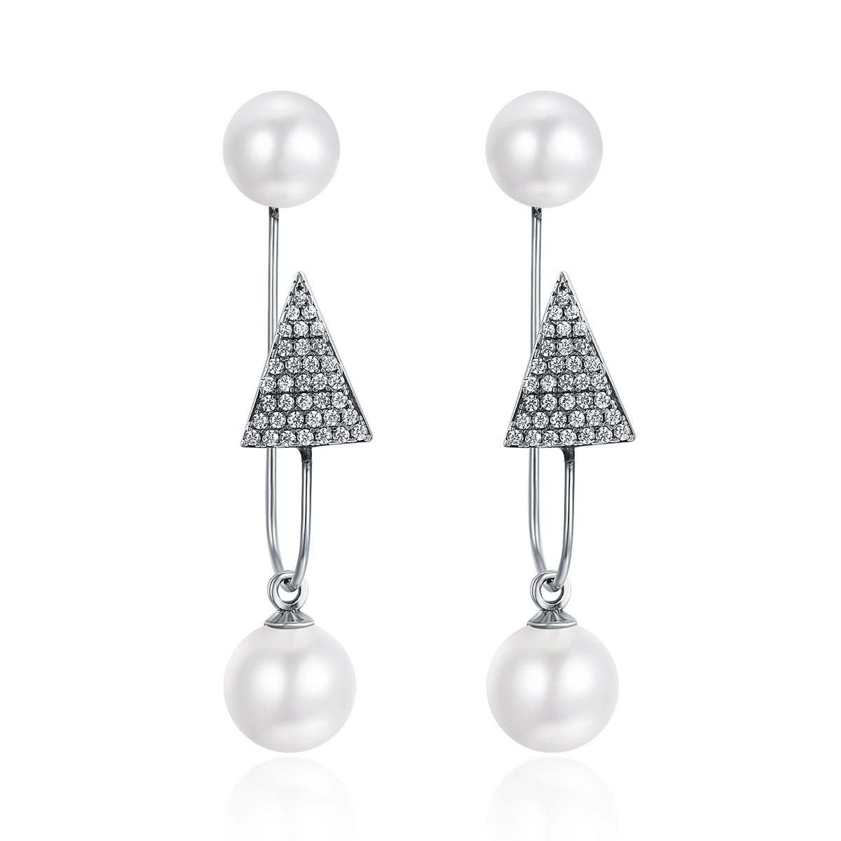 Sterling Silver Geometric Pearl Stud Hypoallergenic Earrings