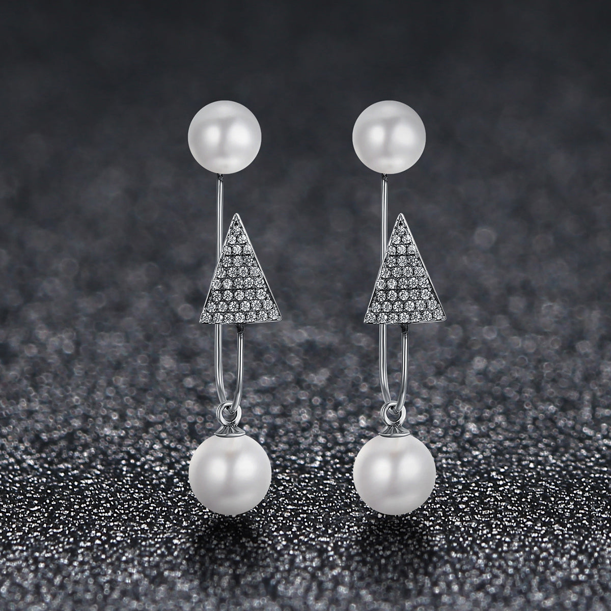 Sterling Silver Geometric Pearl Stud Hypoallergenic Earrings