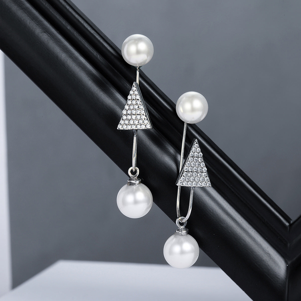 Sterling Silver Geometric Pearl Stud Hypoallergenic Earrings