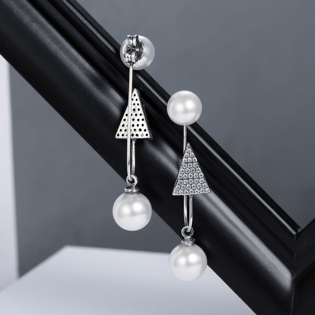 Sterling Silver Geometric Pearl Stud Hypoallergenic Earrings