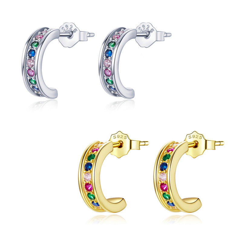 Sterling Silver Semicircle Stud Hypoallergenic Earrings