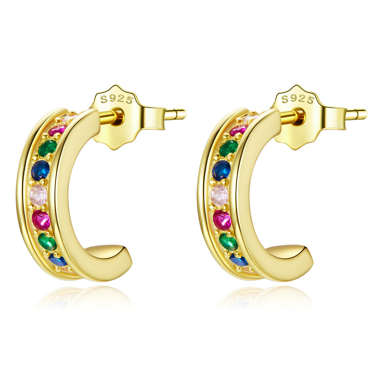 Sterling Silver Semicircle Stud Hypoallergenic Earrings