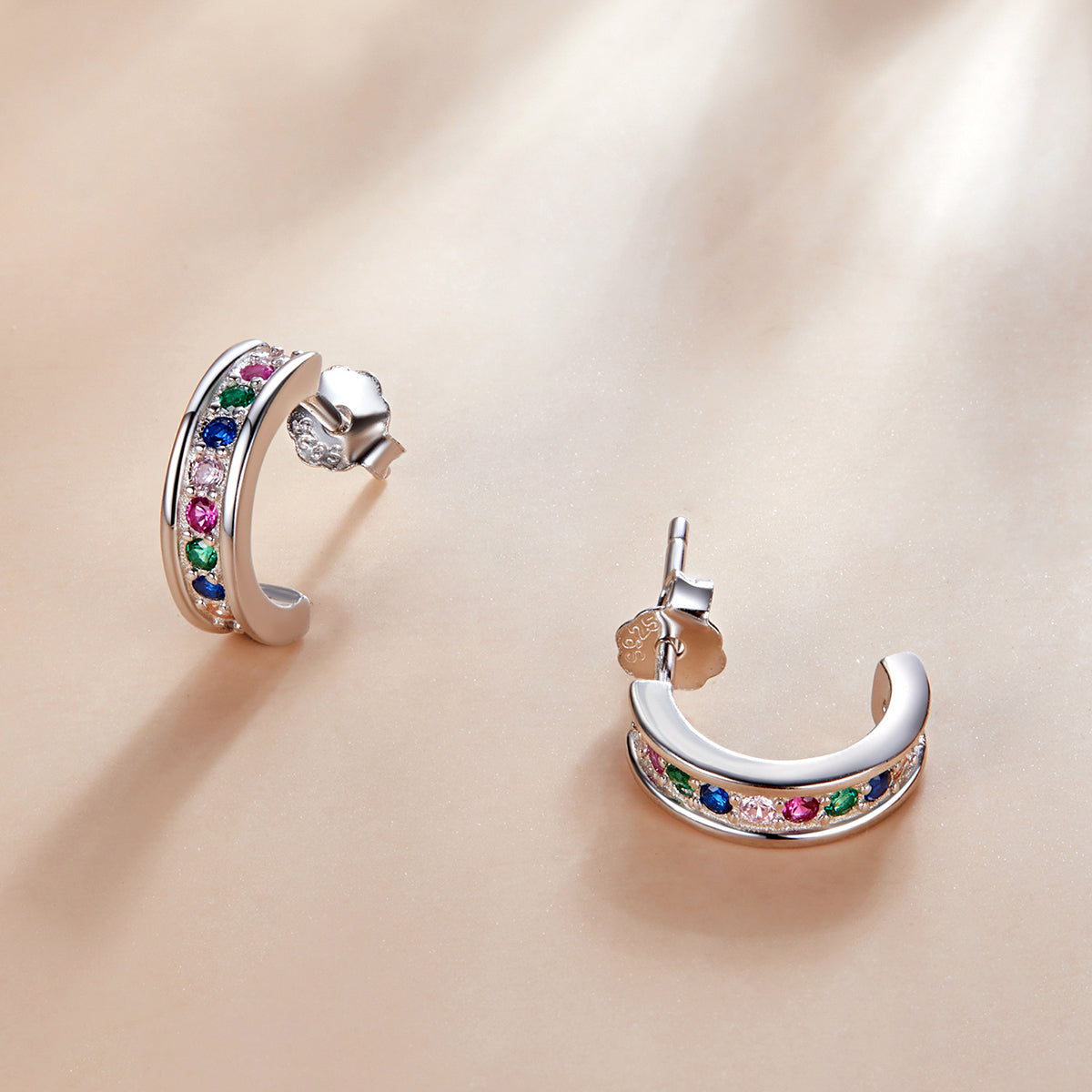 Sterling Silver Semicircle Stud Hypoallergenic Earrings