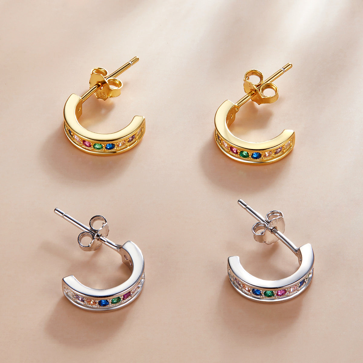 Sterling Silver Semicircle Stud Hypoallergenic Earrings