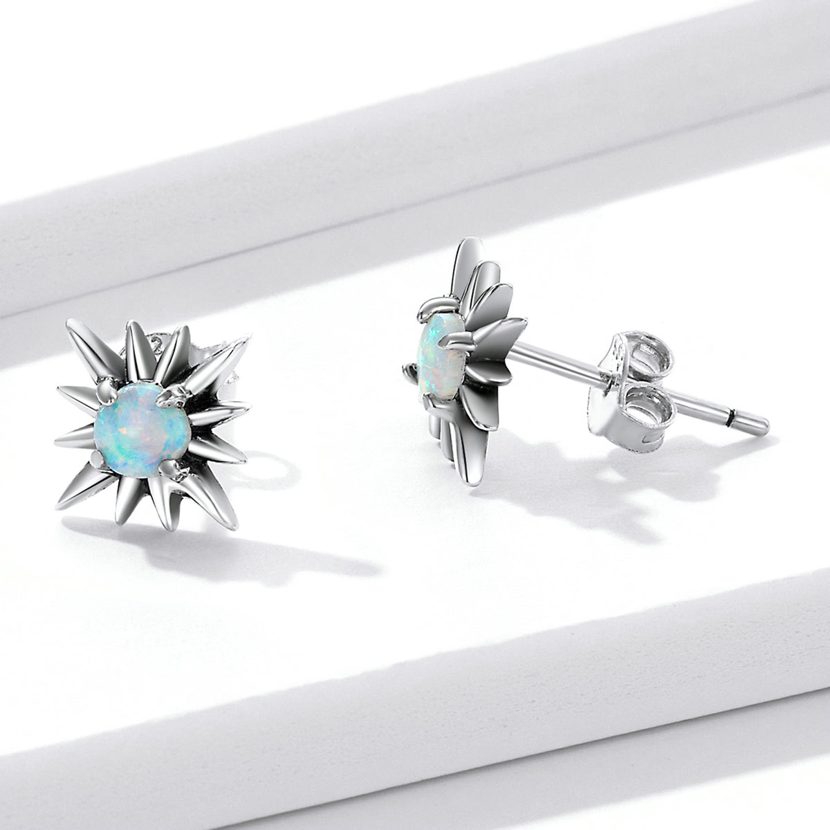 Sterling Silver Opal Star Stud Hypoallergenic Earrings