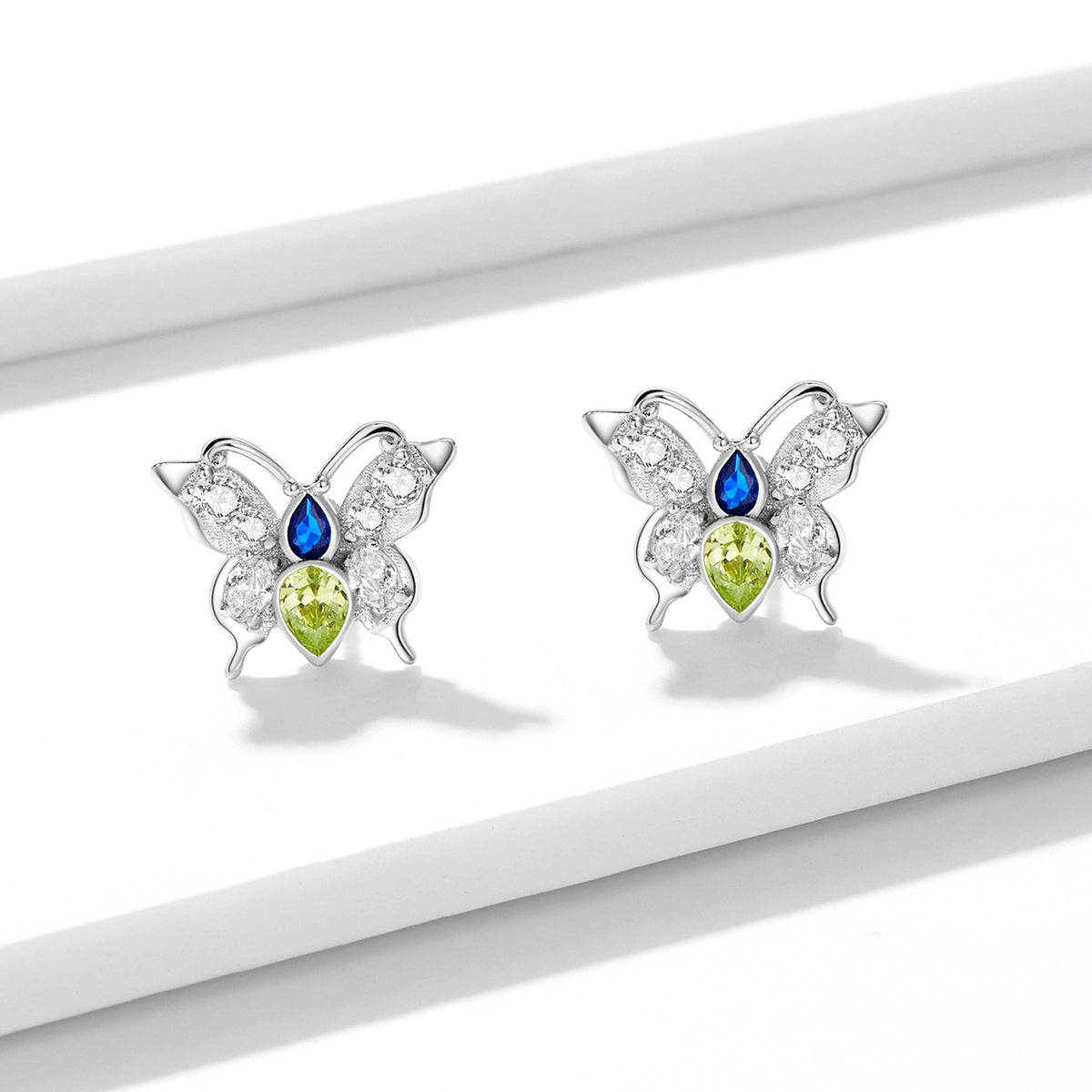 Sterling Silver Shinny Butterfly Stud Hypoallergenic Earrings