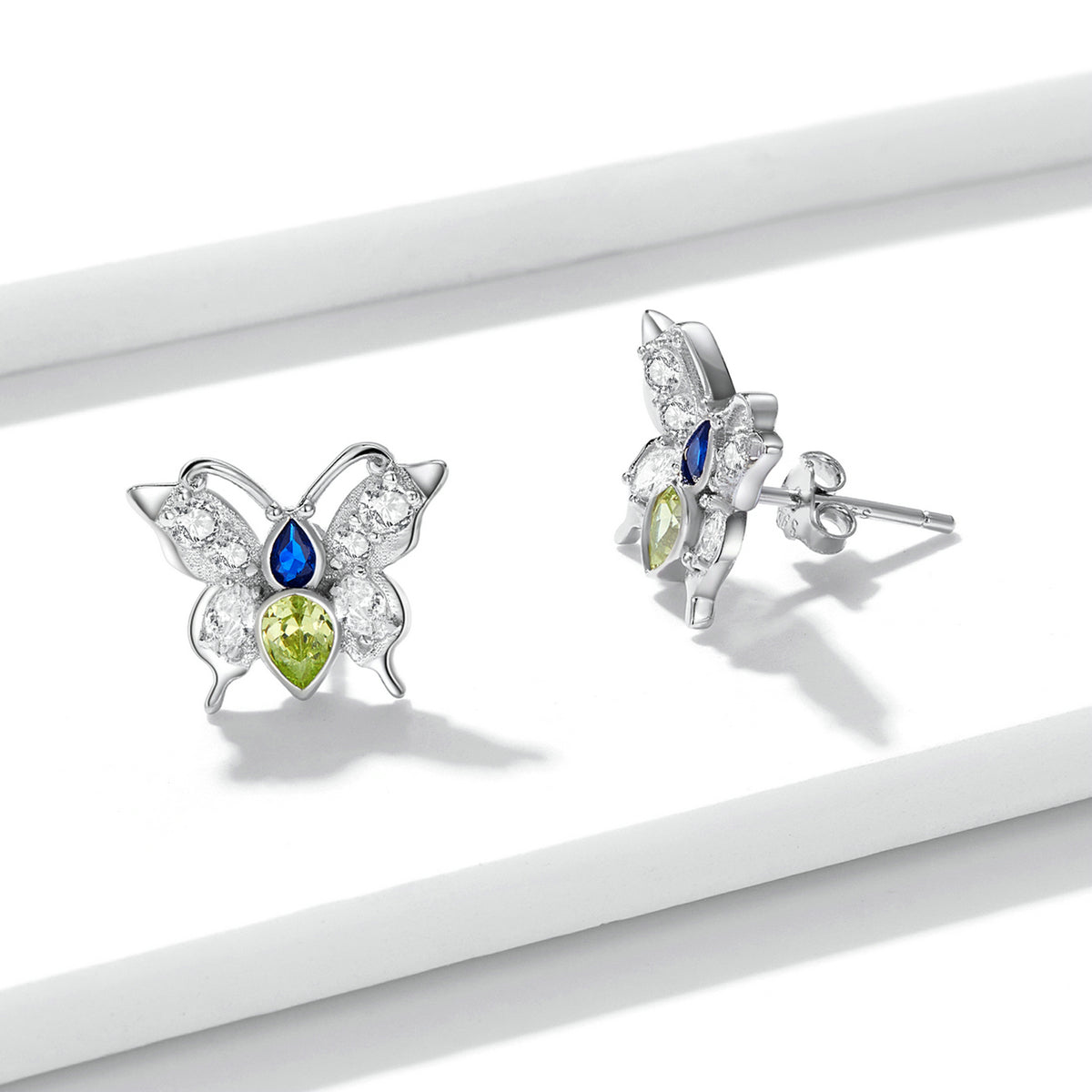 Sterling Silver Shinny Butterfly Stud Hypoallergenic Earrings