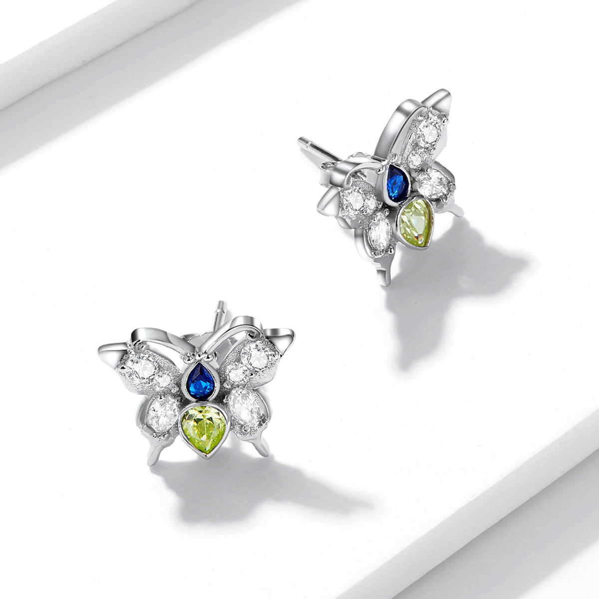 Sterling Silver Shinny Butterfly Stud Hypoallergenic Earrings