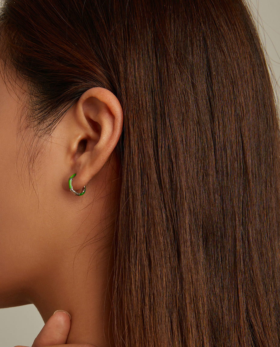 Sterling Silver Bamboo Huggie Hypoallergenic Earrings