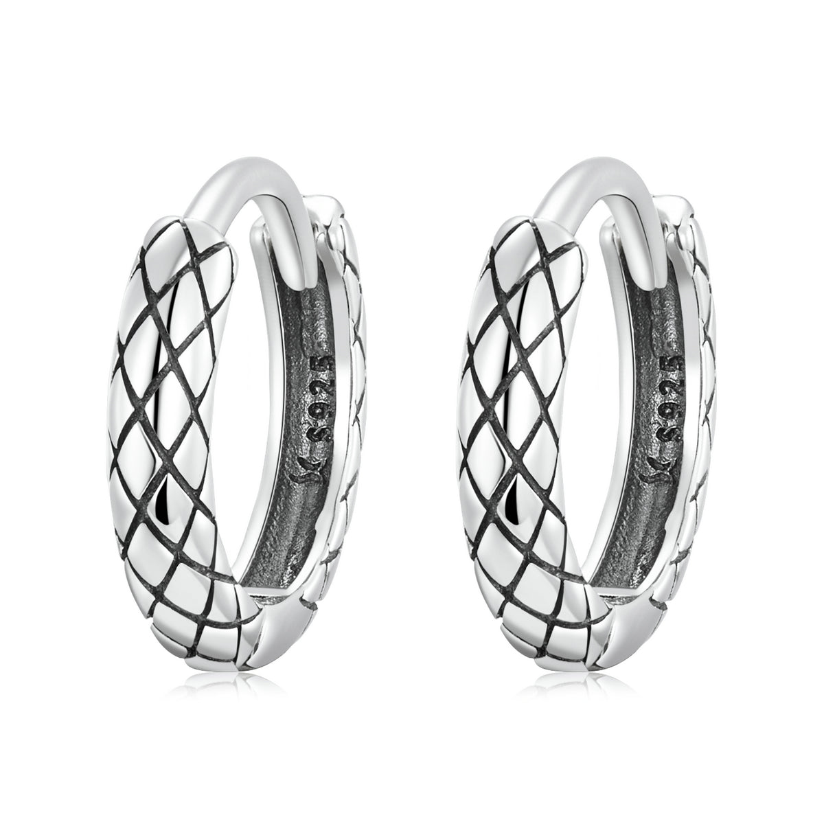 Sterling Silver Snake Skin Huggie Hypoallergenic Earrings