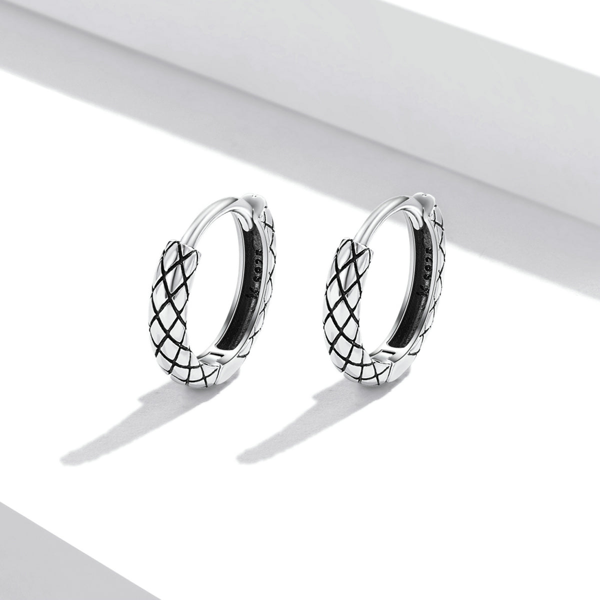Sterling Silver Snake Skin Huggie Hypoallergenic Earrings