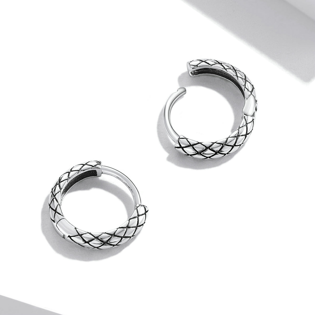 Sterling Silver Snake Skin Huggie Hypoallergenic Earrings
