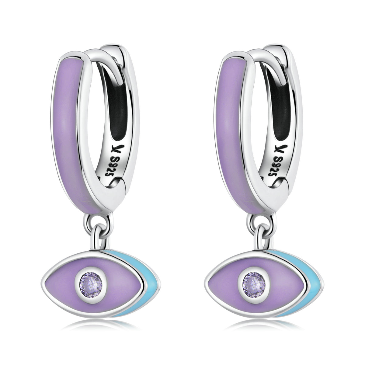 Sterling Silver Demon Eye Art Huggie Hypoallergenic Earrings