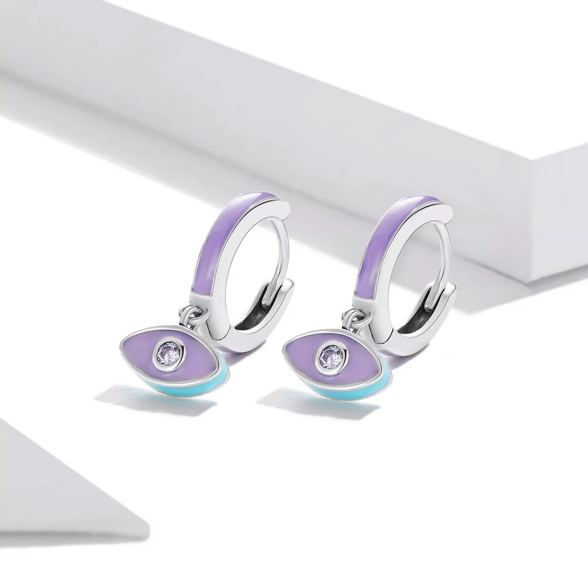 Sterling Silver Demon Eye Art Huggie Hypoallergenic Earrings