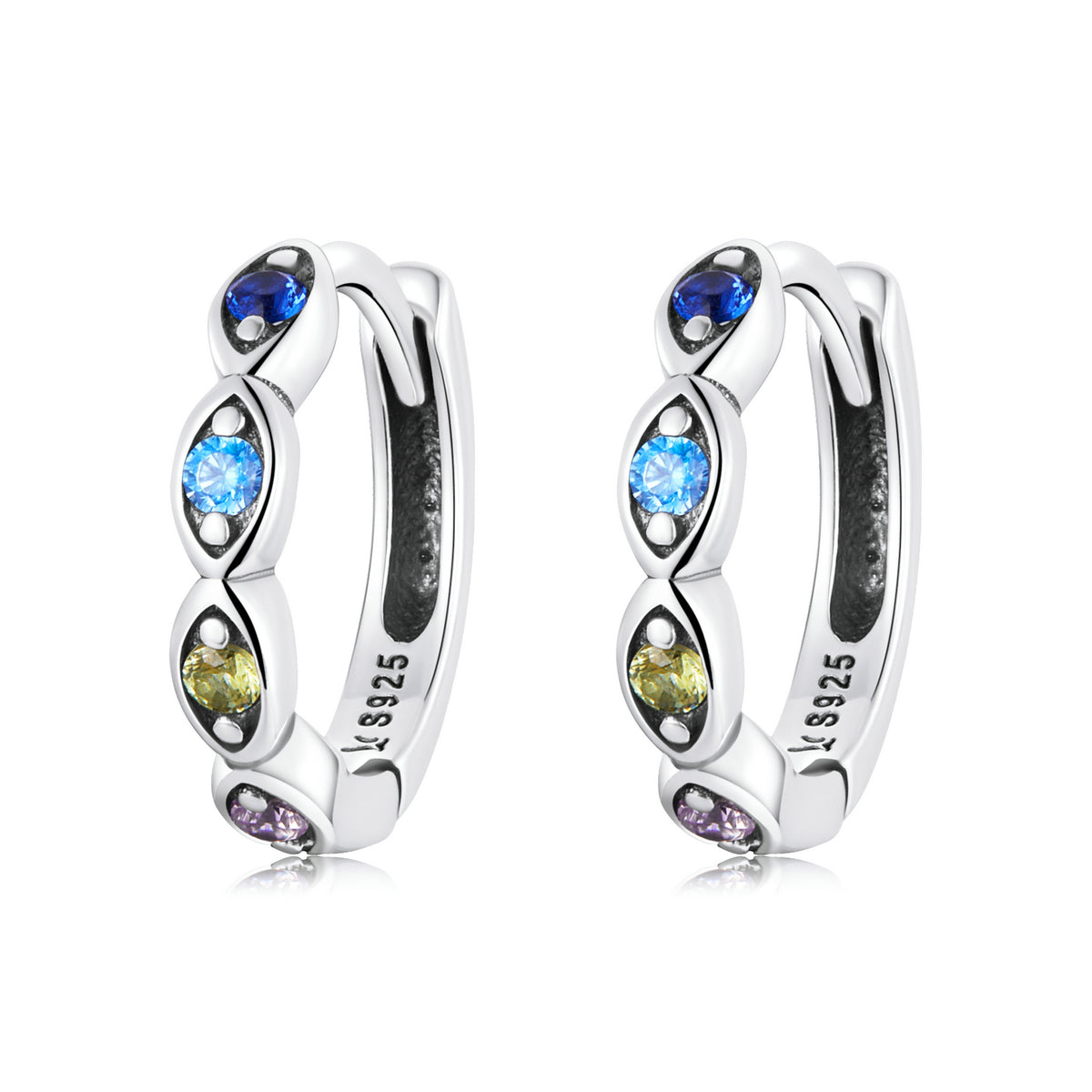 Sterling Silver Colourful Demon Eye Huggie Hypoallergenic Earrings