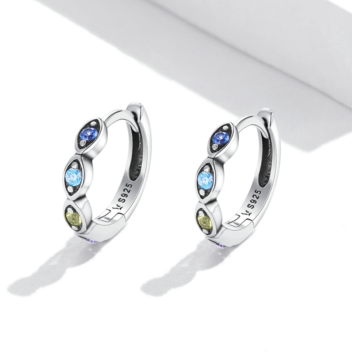 Sterling Silver Colourful Demon Eye Huggie Hypoallergenic Earrings
