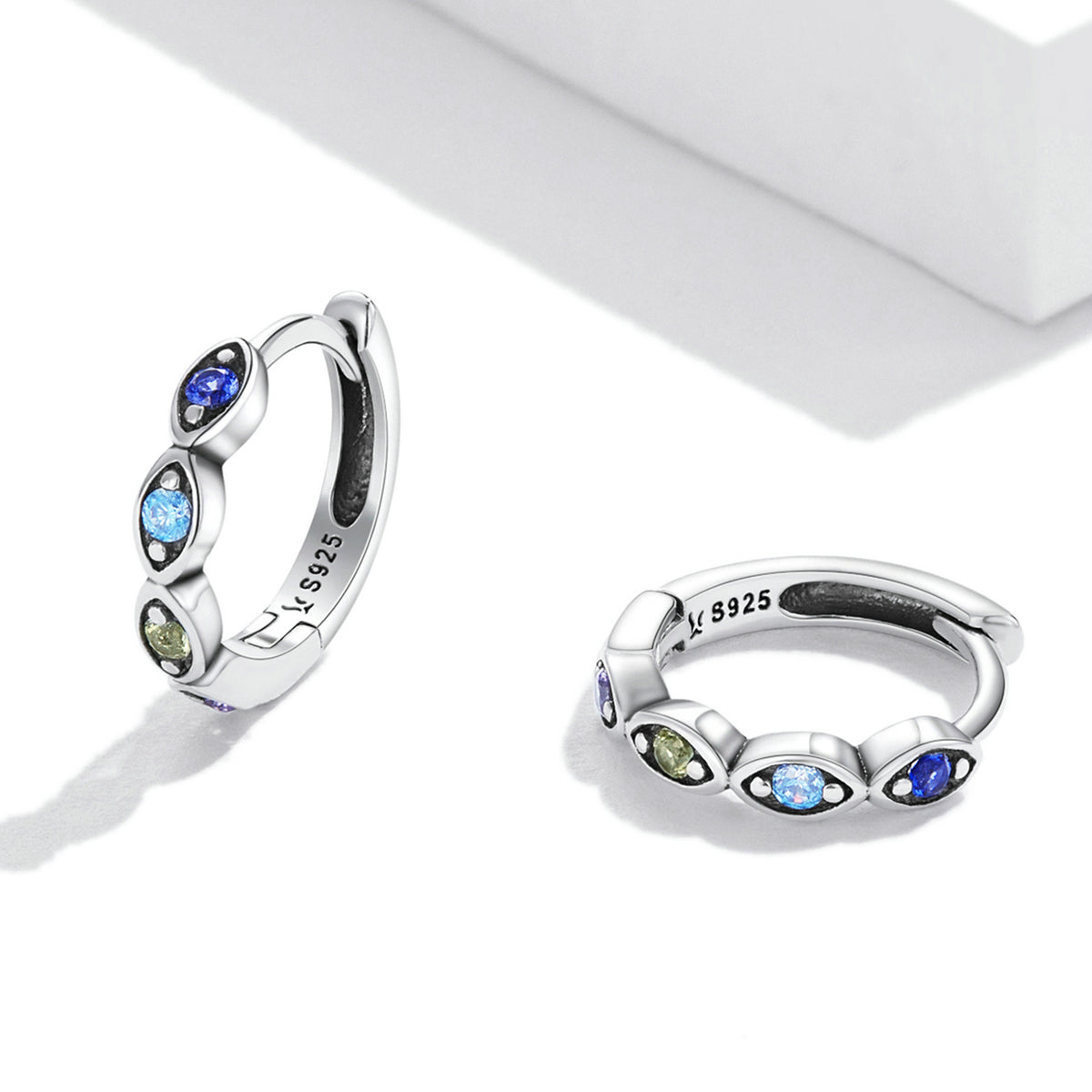 Sterling Silver Colourful Demon Eye Huggie Hypoallergenic Earrings